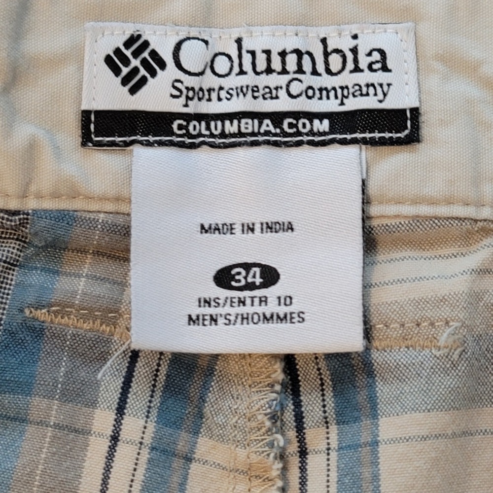 Columbia Plaid Shorts Mens 34 Blue Tan Cotton Hiking, Outdoor, Summer‎ AM4472 - Picture 3 of 10